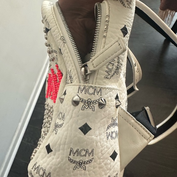 MCM White and Pink Studded Backpack - Picture 5 of 16